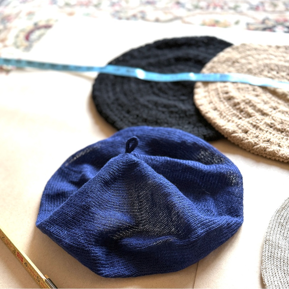BERETS
3 Hand-Knitted Cotton - Brown, Tan, Black
2 Knitted Linen - Blue, Tan - Picture 10 of 16
